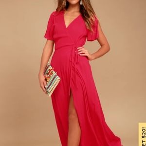 Much Obliged Red Wrap Maxi Dress